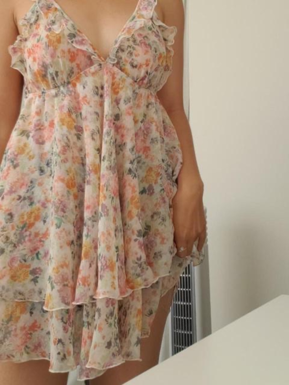 VICTORIA’S SECRET Floral Ruffle Tiered Babydoll Chiffon Sexy Nightie Medium